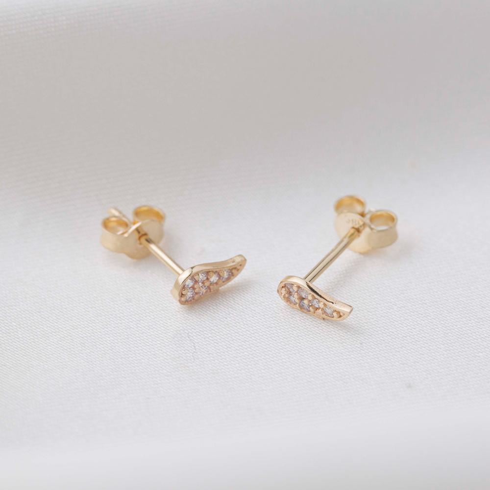 Cute Drop Design Zircon Stone Stud Earrings 14k Gold Jewelry