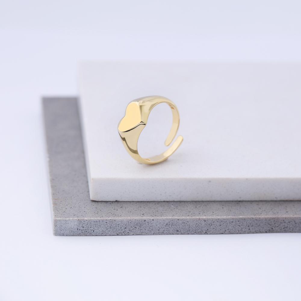 Plain Heart Design Adjustable Ring 14k Solid Gold Jewelry