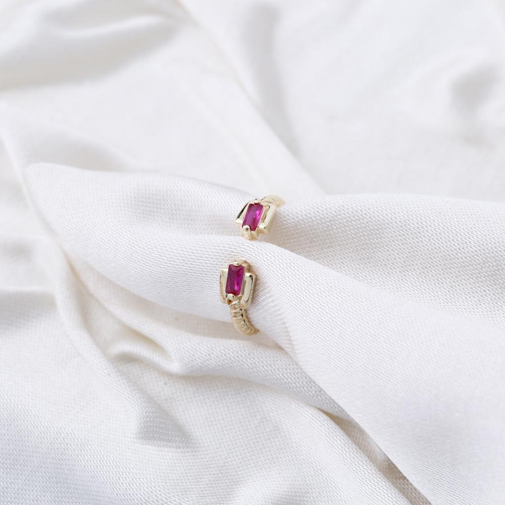Double Baguette Ruby Stone Adjustable Ring 14k Gold Jewelry