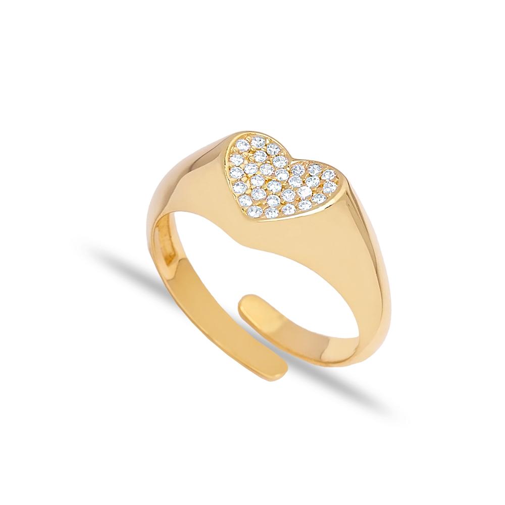 Heart Design Zircon Stone Adjustable Ring 14k Solid Gold Jewelry