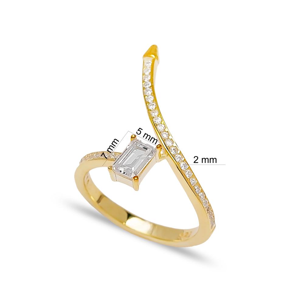 Square Cut Zircon Stone Adjustable Ring 14k Solid Gold Jewelry