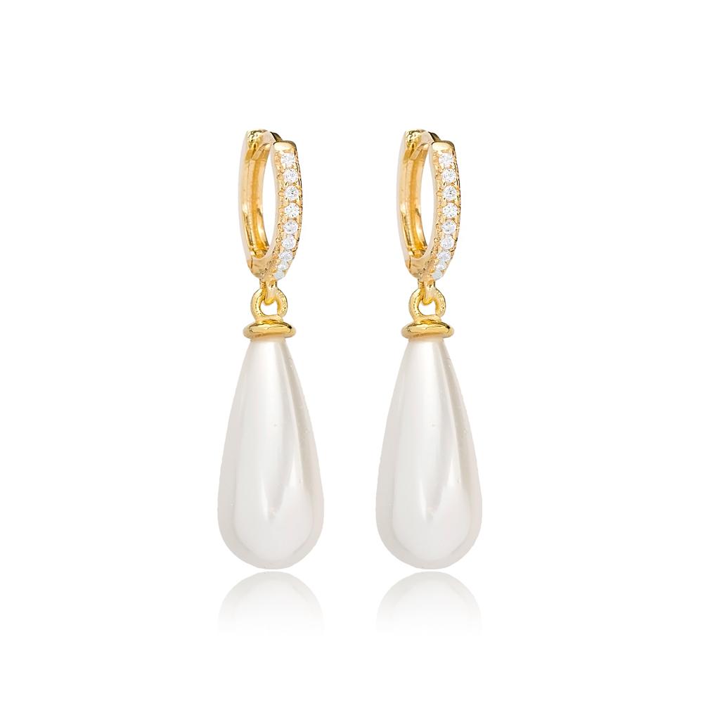 Elegant Pearl Charm Dangle Earrings 14k Gold Jewelry