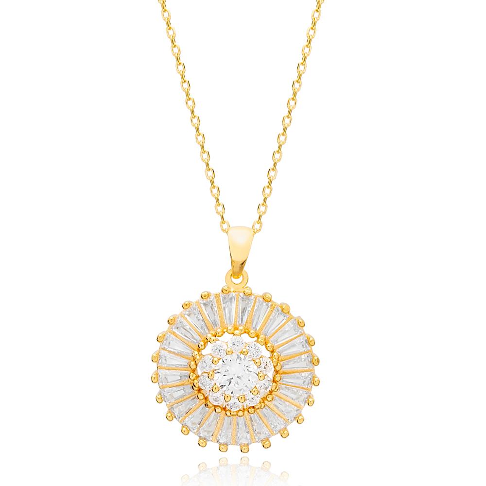 Dainty Shiny Zircon Stone Charm Necklace Turkish Handcrafted 14K Gold Jewelry